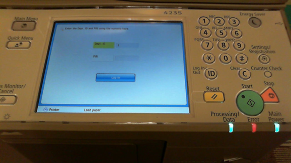 printing error screen at printer